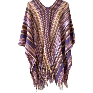 Missoni NEW Winter knit fringe poncho zig zag Wrap Cape Shawl Coverup